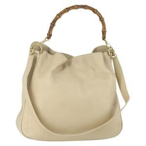 GUCCI Bamboo Hand Bag Leather 2way Beige Gold Auth 158524